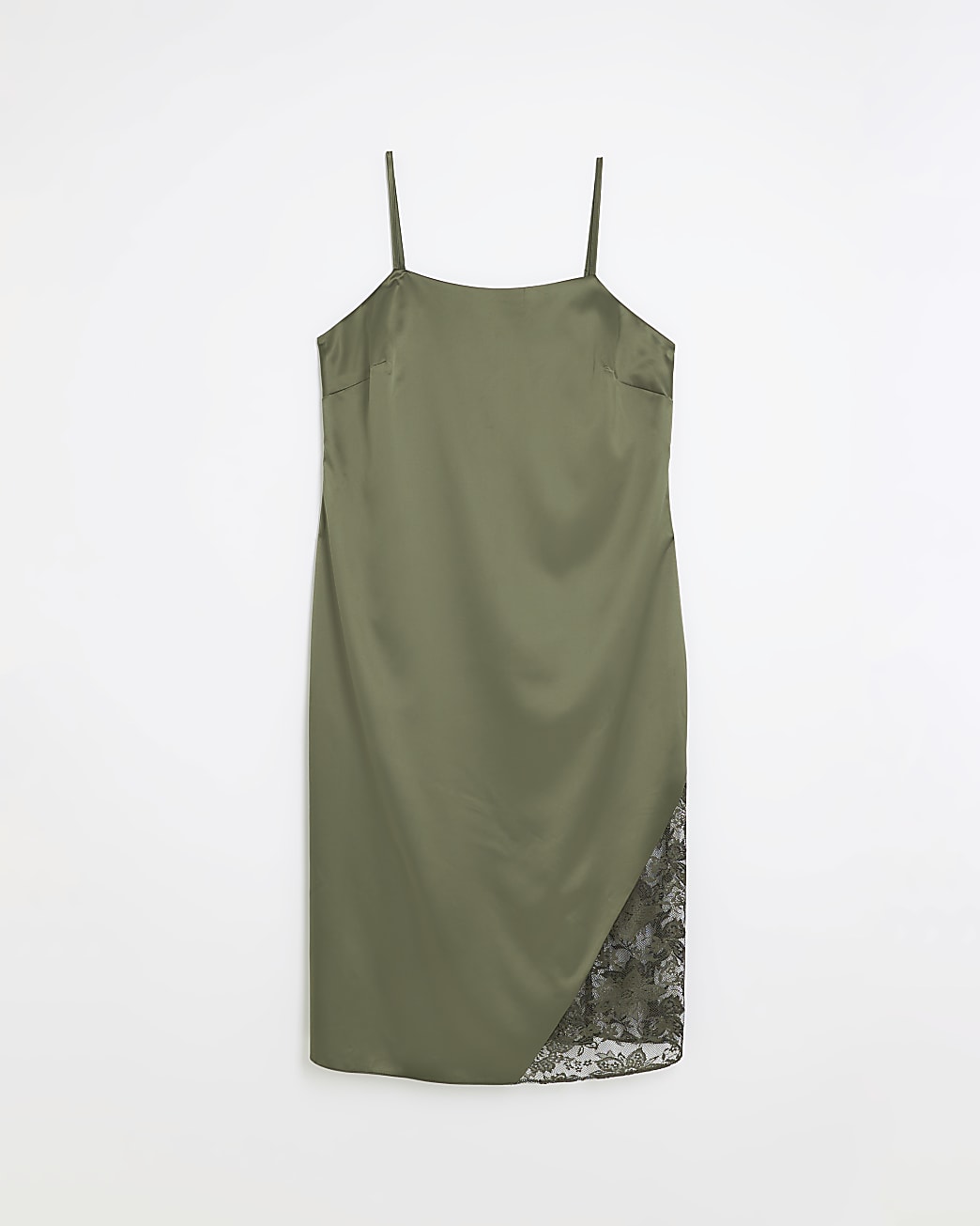 Plus khaki lace slip midi dress