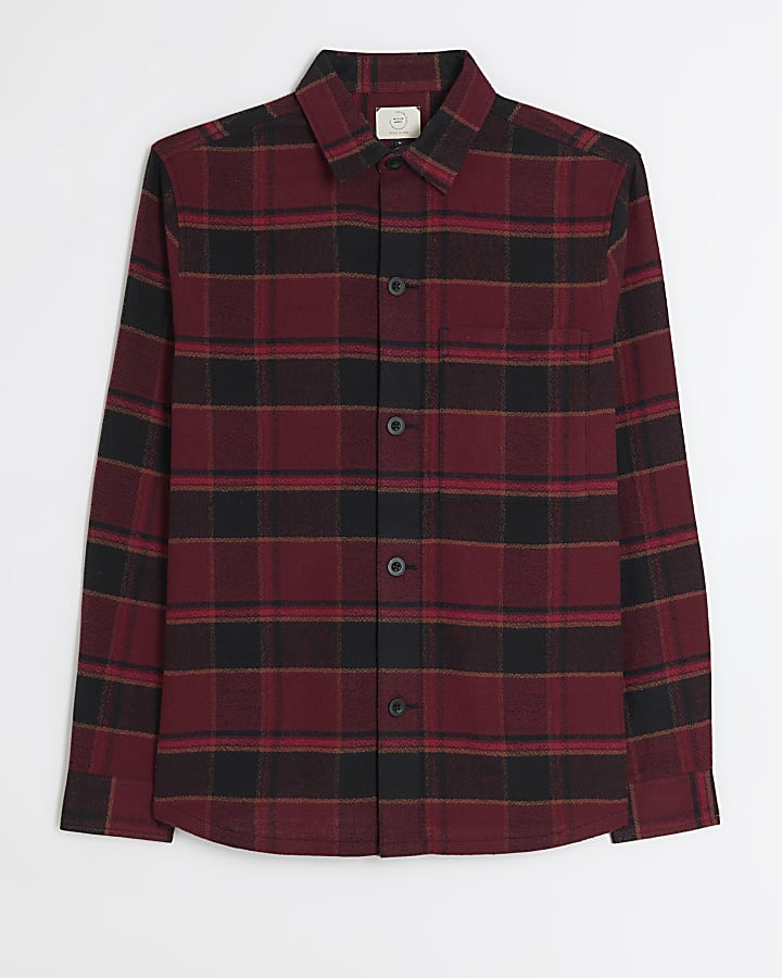 Red regular fit check long sleeve shirt