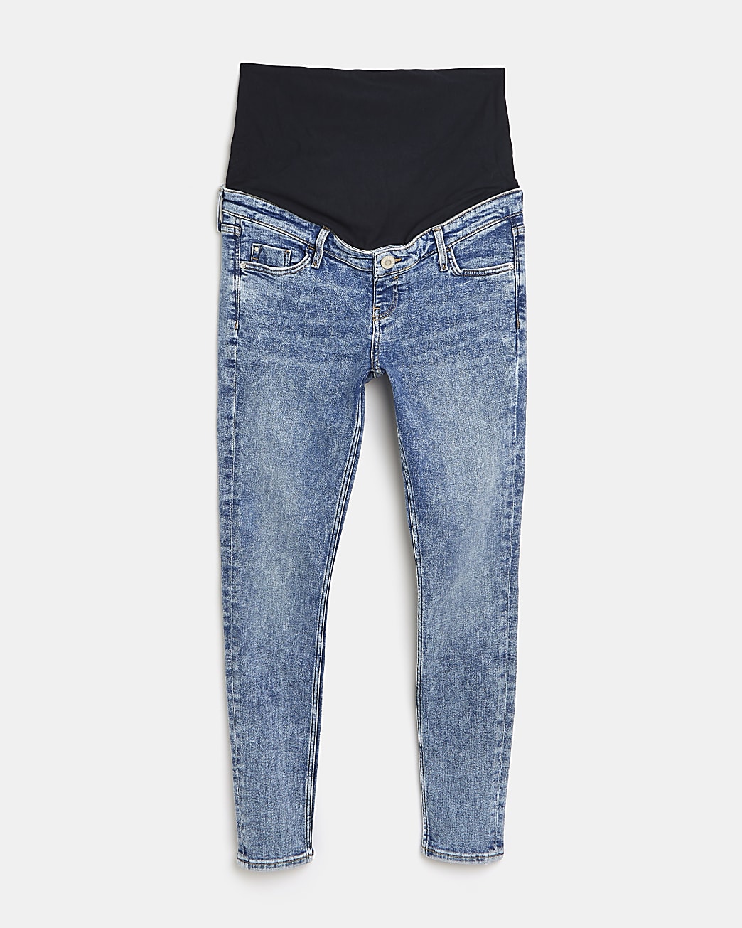 Blue mid rise maternity skinny jeans