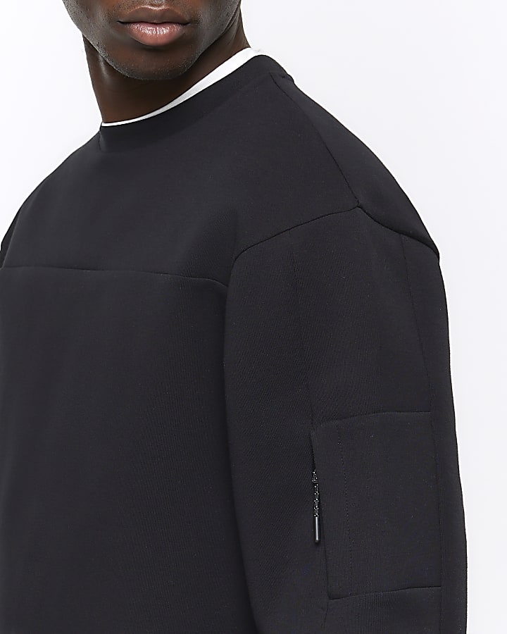 Black regular fit neoprene utility sweatshirt