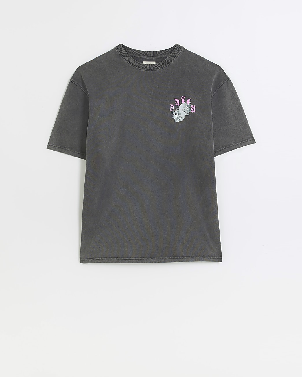 Washed grey oversized fit skull print t-shirt