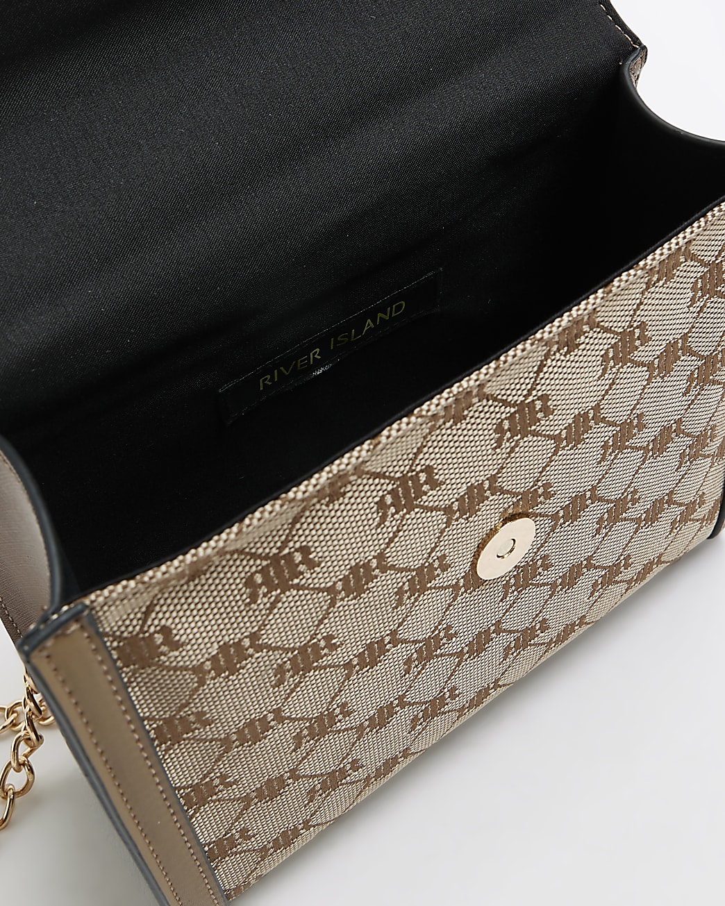 Brown jacquard RI monogram shoulder bag
