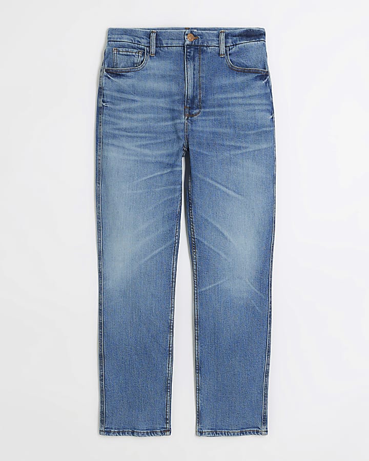 Blue high waisted slim straight jeans