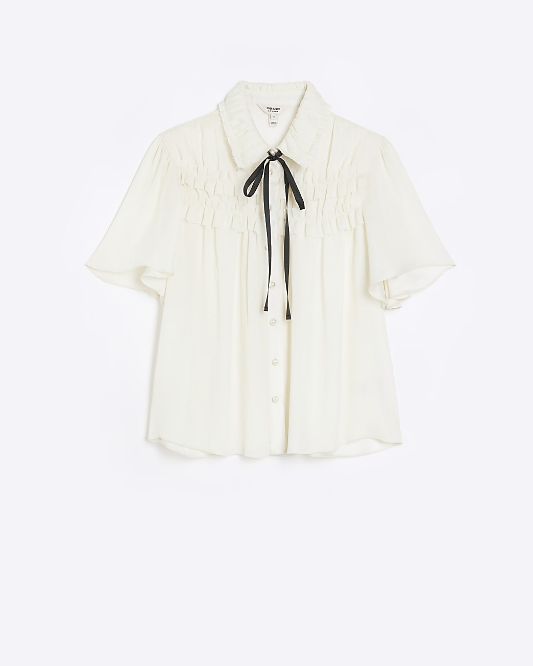 Cream chiffon frill tie neck blouse