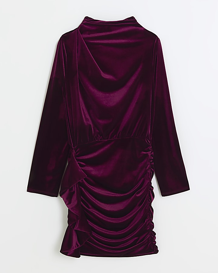 Red velvet ruched bodycon mini dress