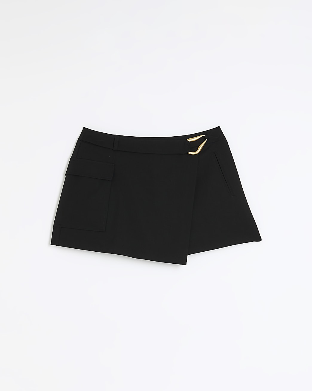 Black asymmetrical belted cargo skort