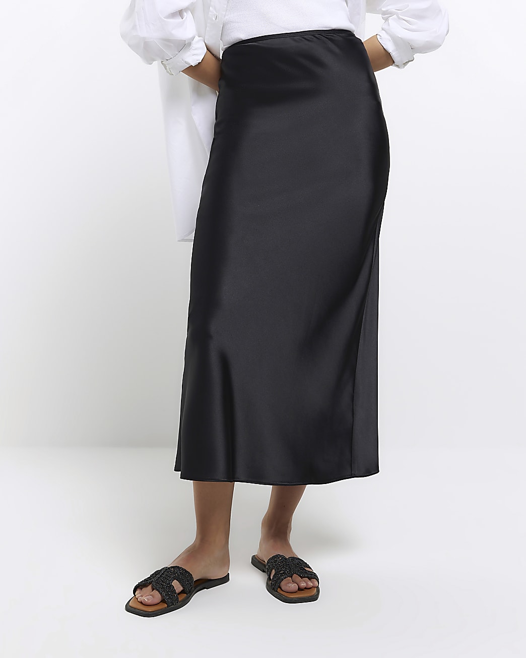 Black satin maxi skirt