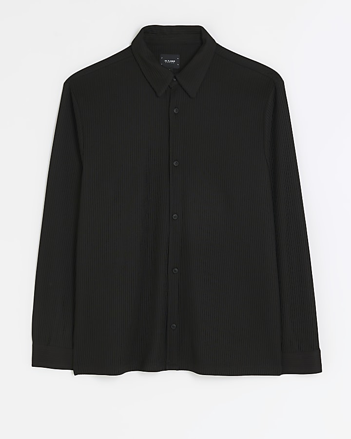 Black Regular fit Plisse long sleeve Shirt