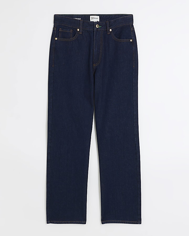 Blue high waisted relaxed straight leg jeans