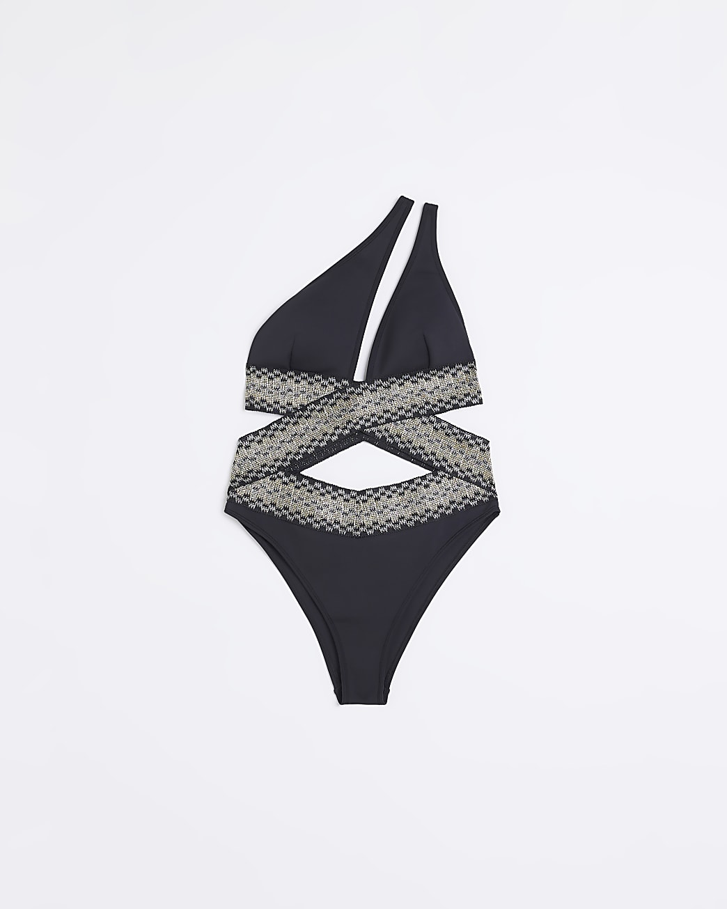 Black shirred asymmetric swimsuit