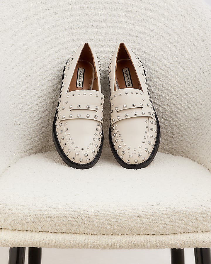 Cream studded loafers