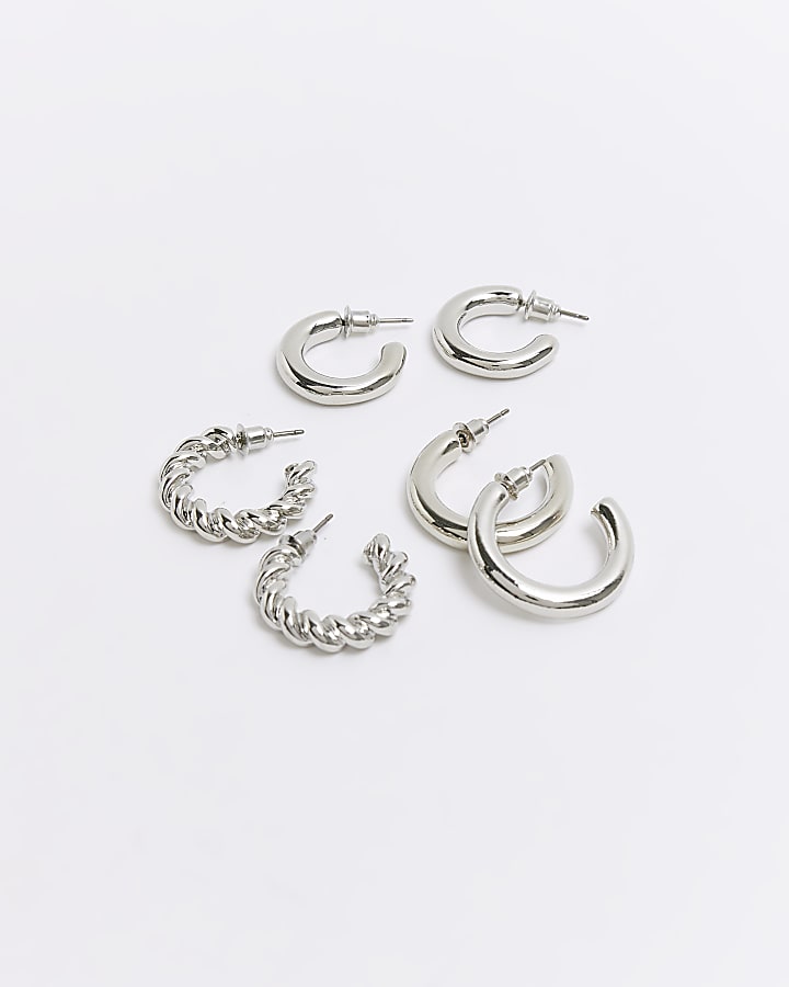 Silver hoop earrings multipack