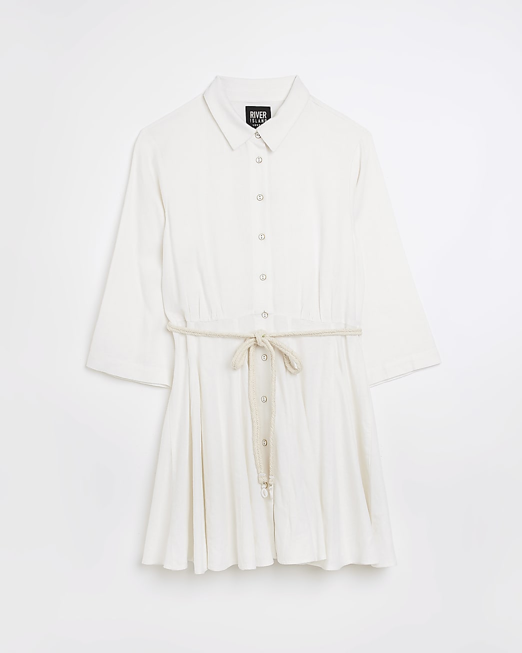 White belted mini shirt dress with linen