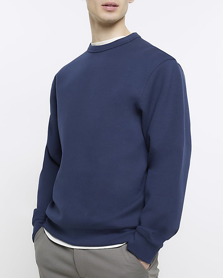 Navy regular fit neoprene smart sweatshirt