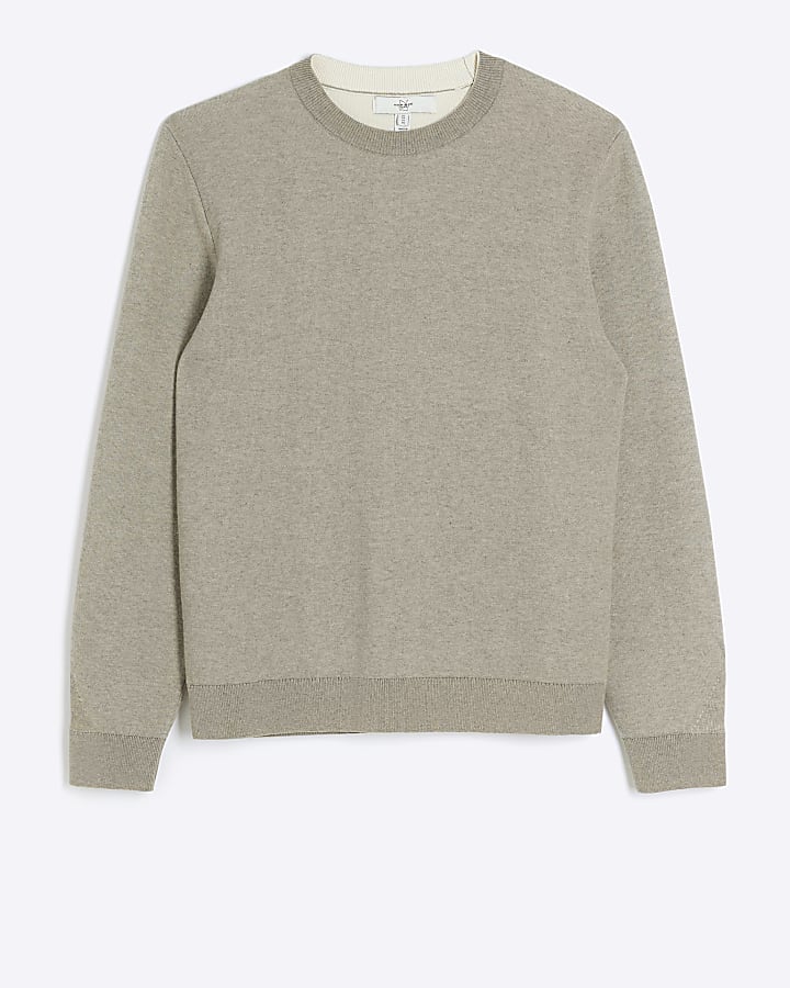Stone slim fit crew neck jumper