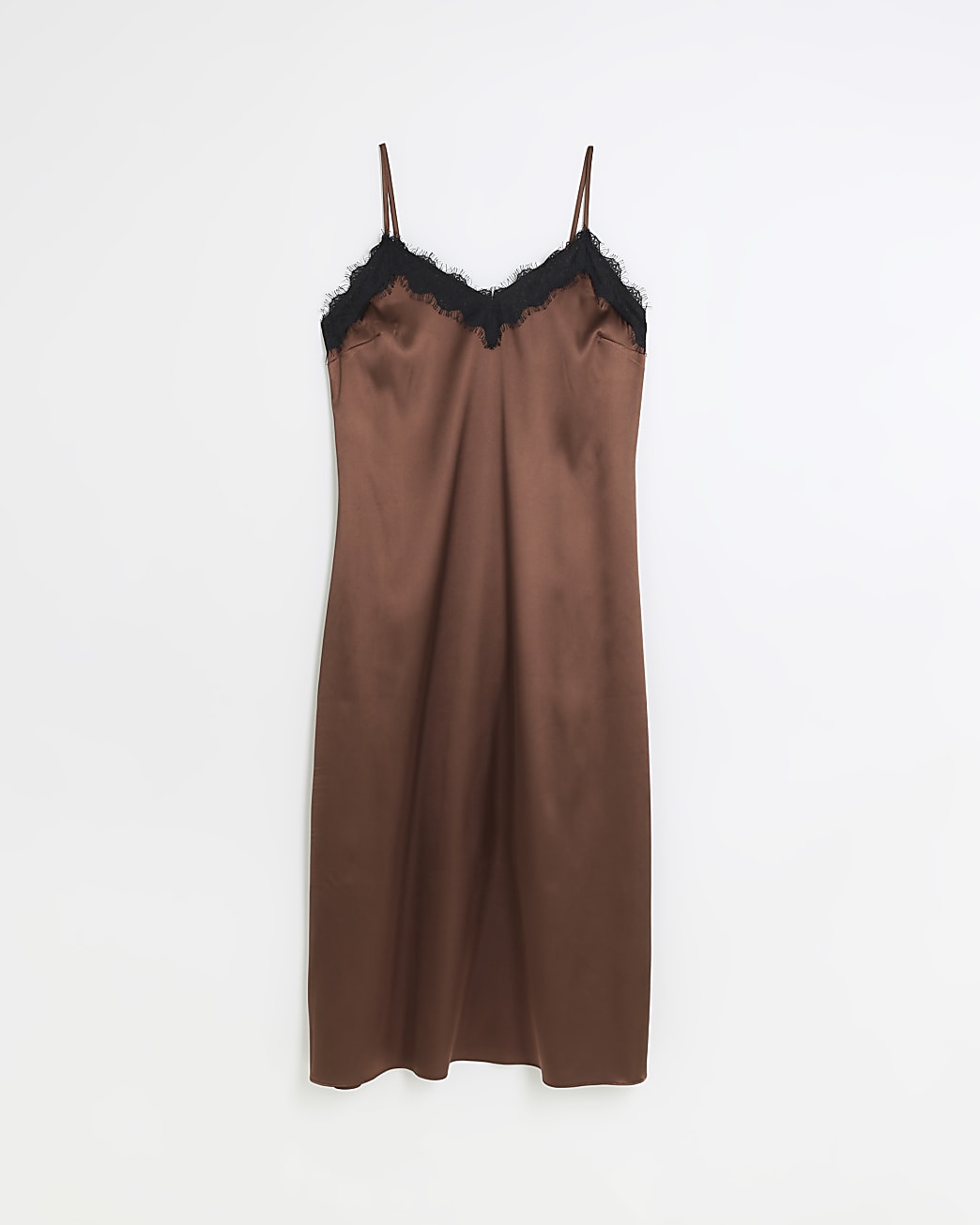 Brown lace slip midi dress