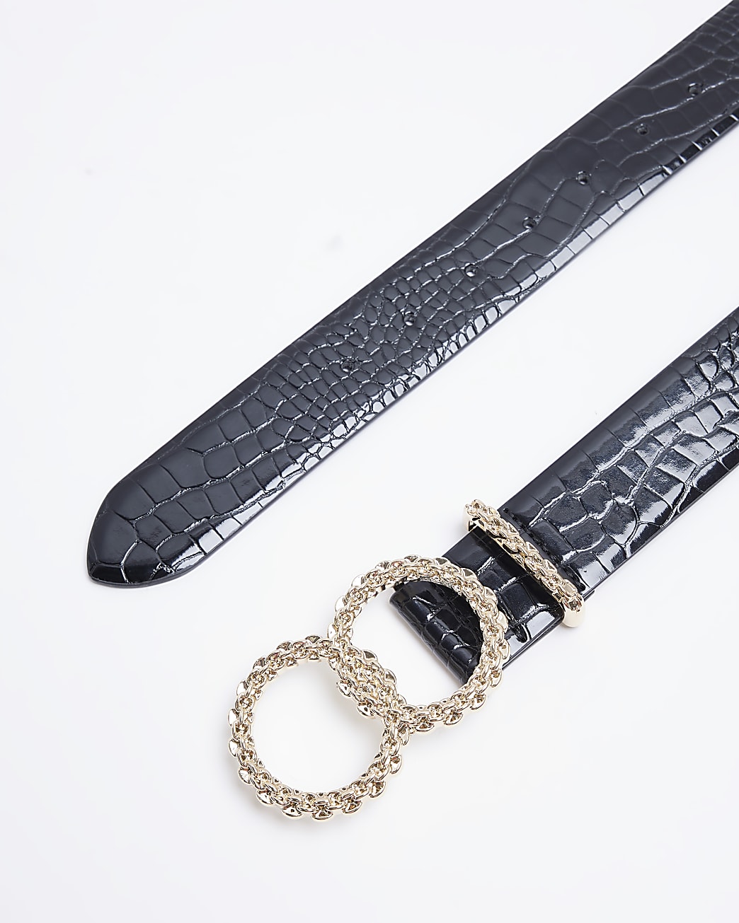 Black croc embossed buckle belt