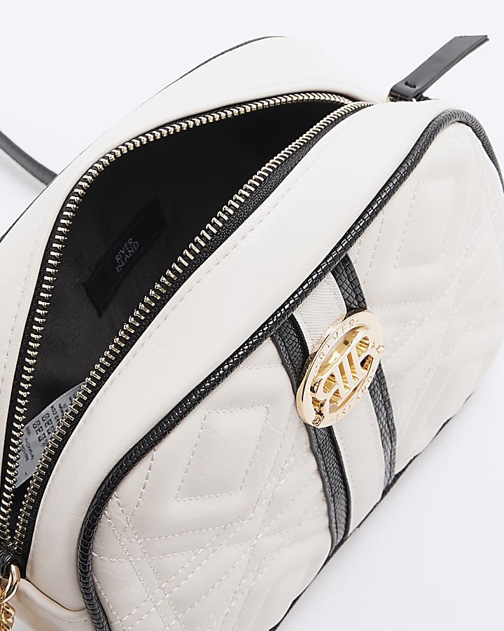 Cream quilted boxy cross body bag