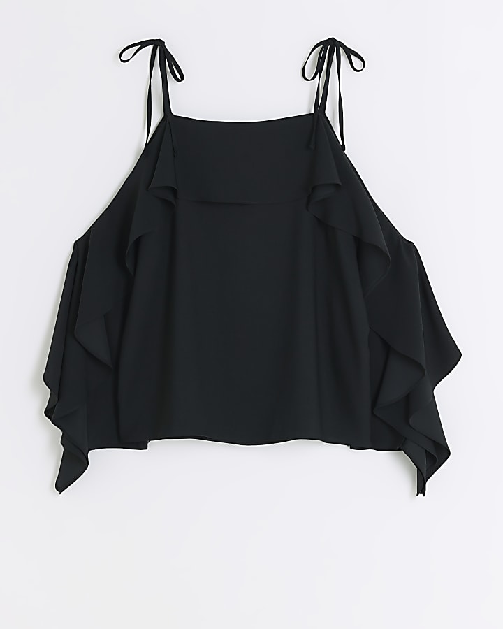 Black cold shoulder ruffle top