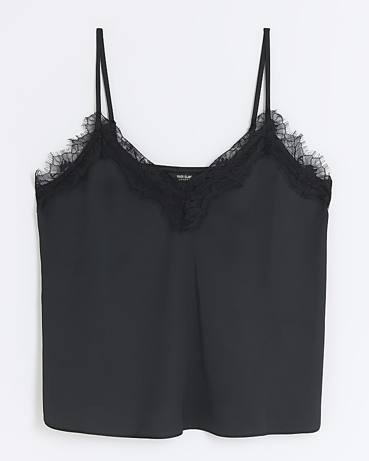 Black lace trim cami top