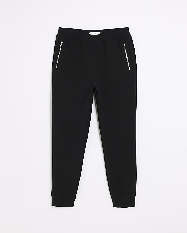 Black slim fit neoprene cuffed smart joggers