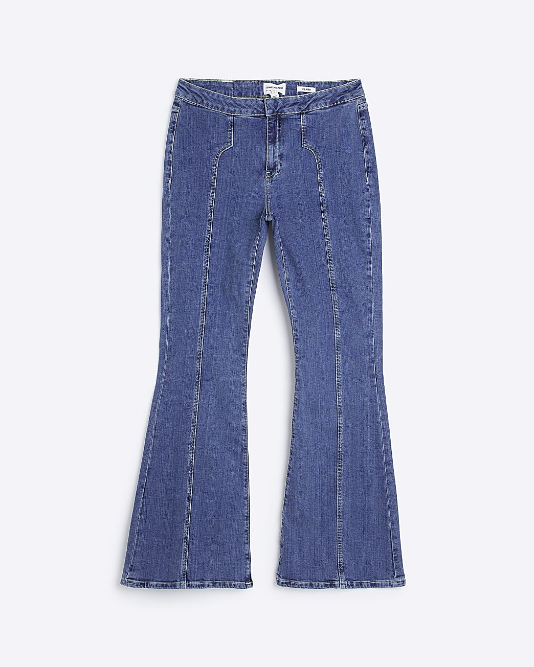 Blue mid rise flared jeans