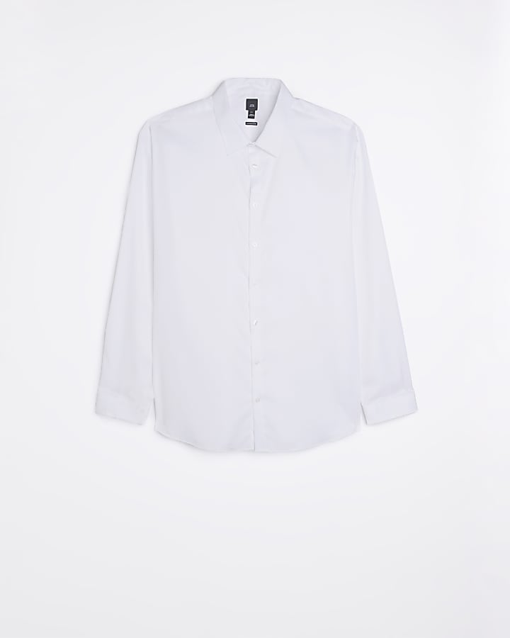 Big & Tall white slim fit long sleeve shirt