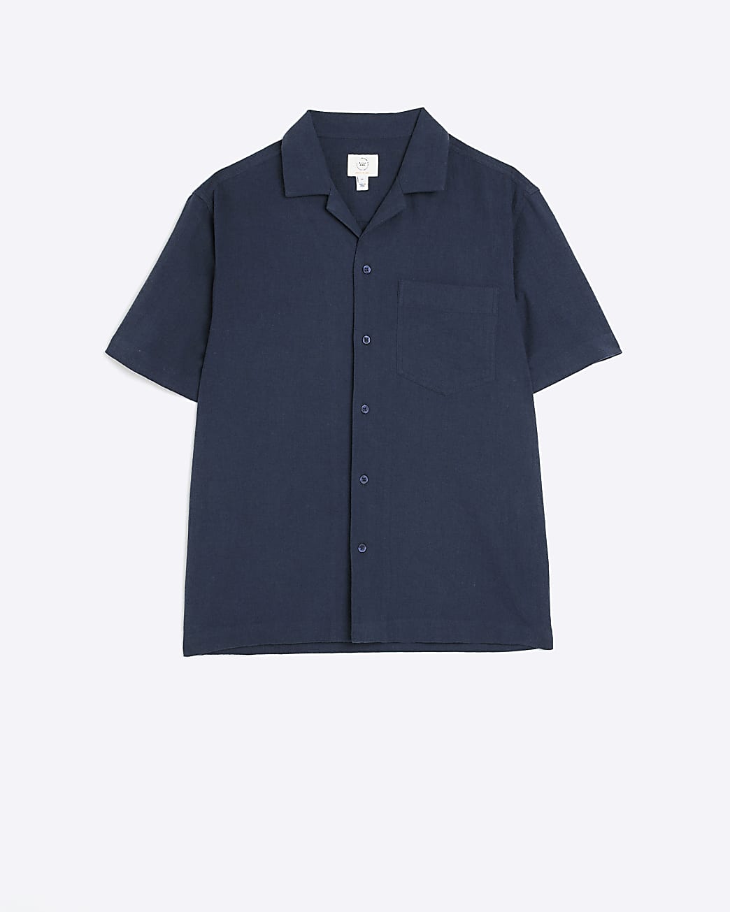 Navy regular fit linen blend revere shirt