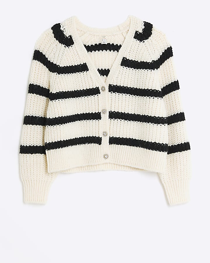 Cream stripe v-neck chunky cardigan