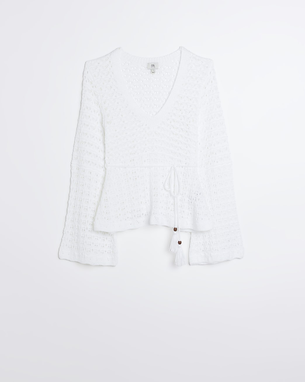 Petite white crochet long sleeve top