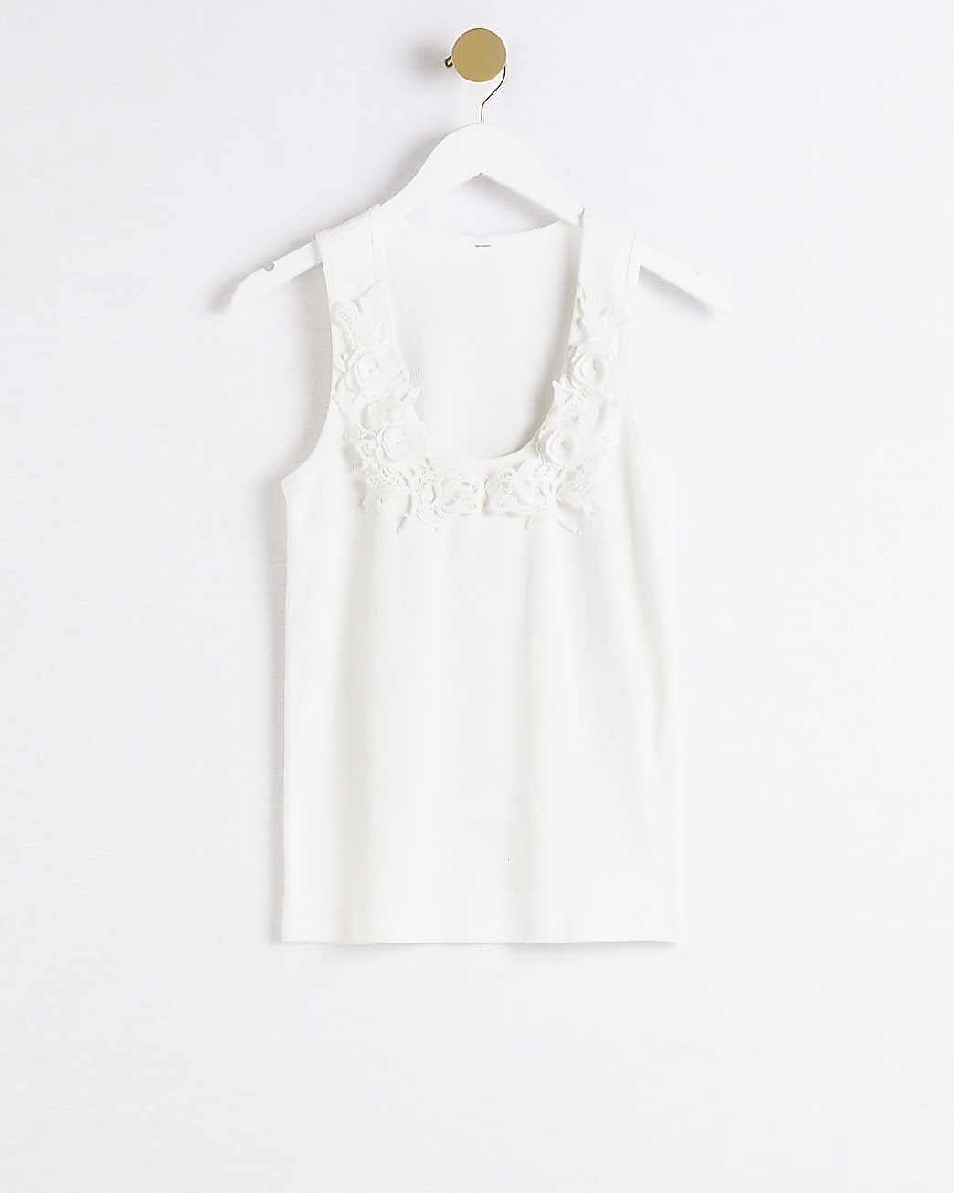 White floral detail rib vest