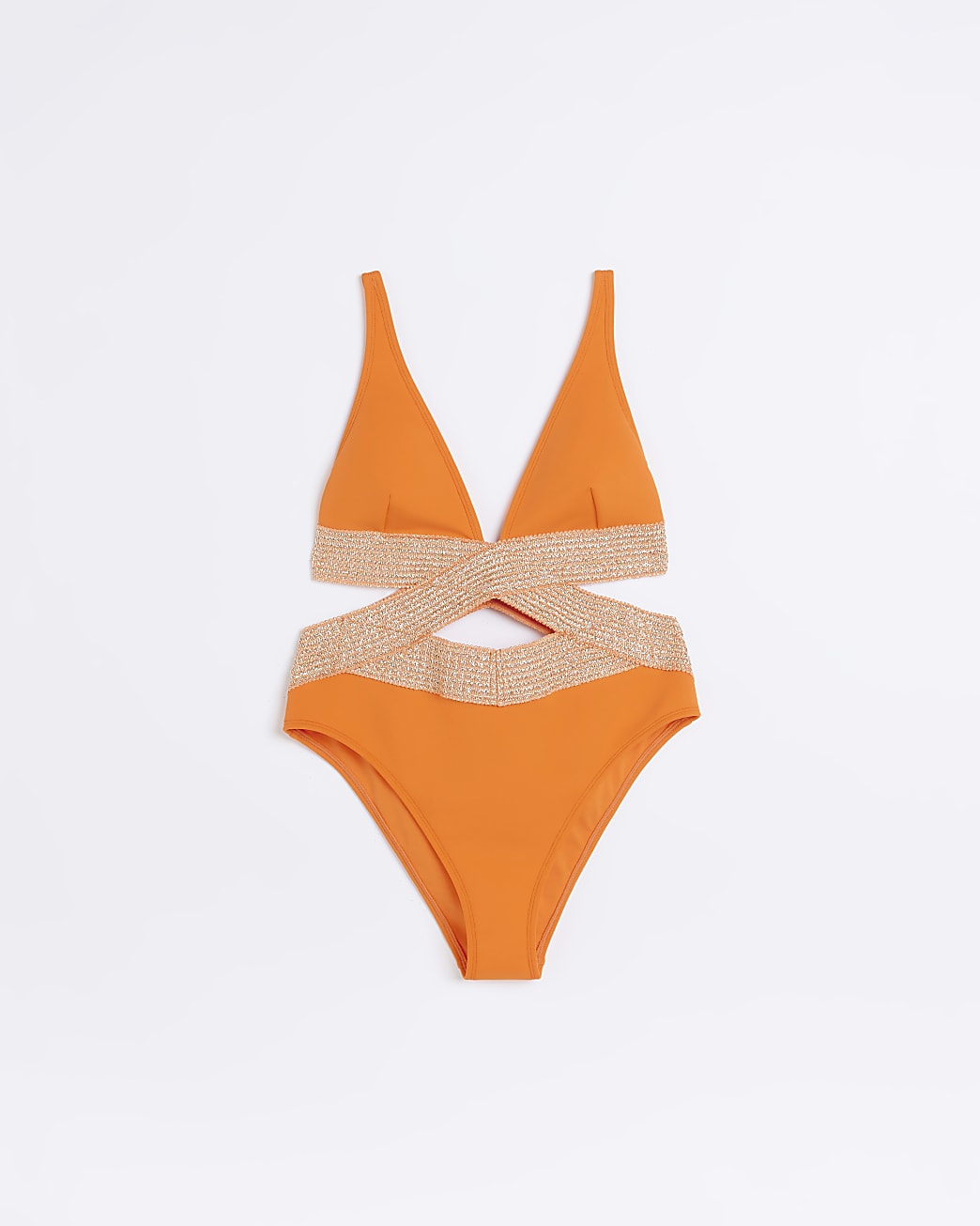 Orange Plunge Wrap Elastic Swimsuit