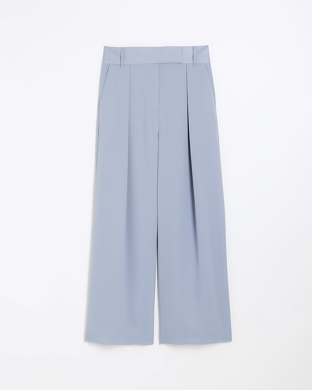 Petite blue wide leg pleated trousers