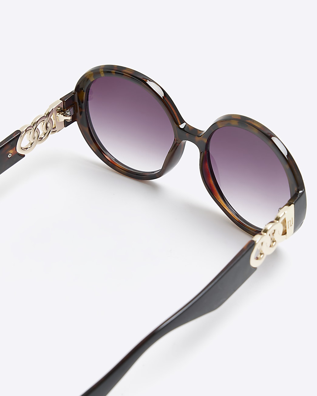 Black oversized chain round sunglasses