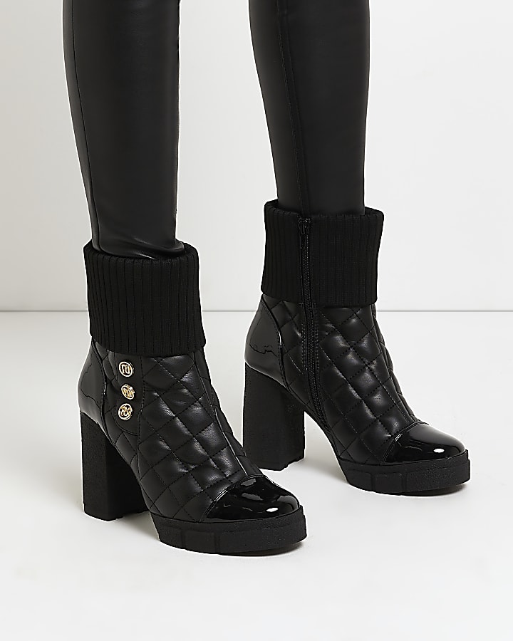 Black quilted heeled ankle boot