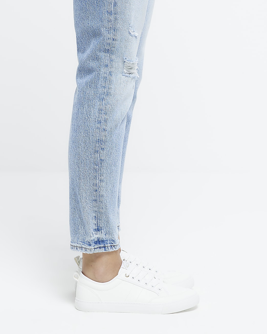 White faux leather lace up trainers