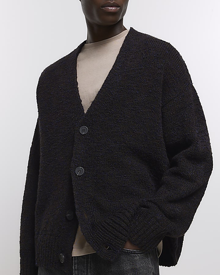 Brown boxy fit boucle cardigan