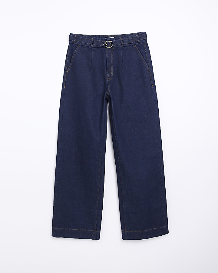 Blue belted wide leg jeans