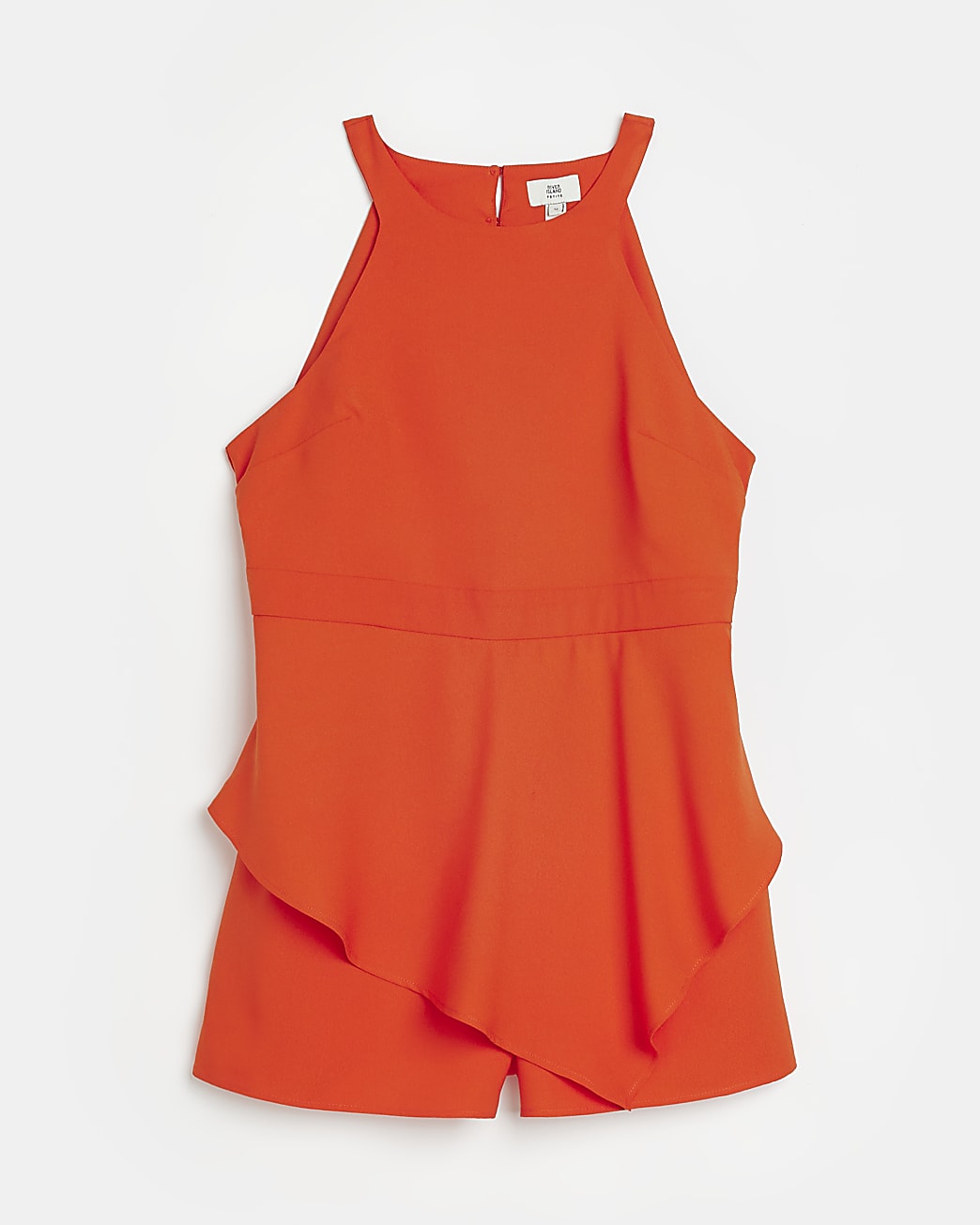Petite red frill hem playsuit