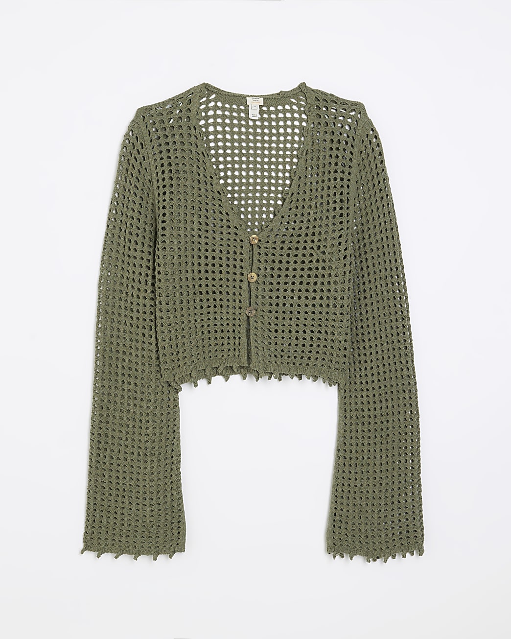 Khaki crochet crop long sleeve top