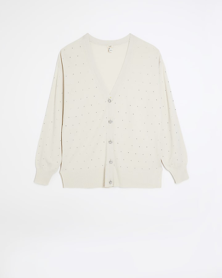 Cream embellished button cardigan