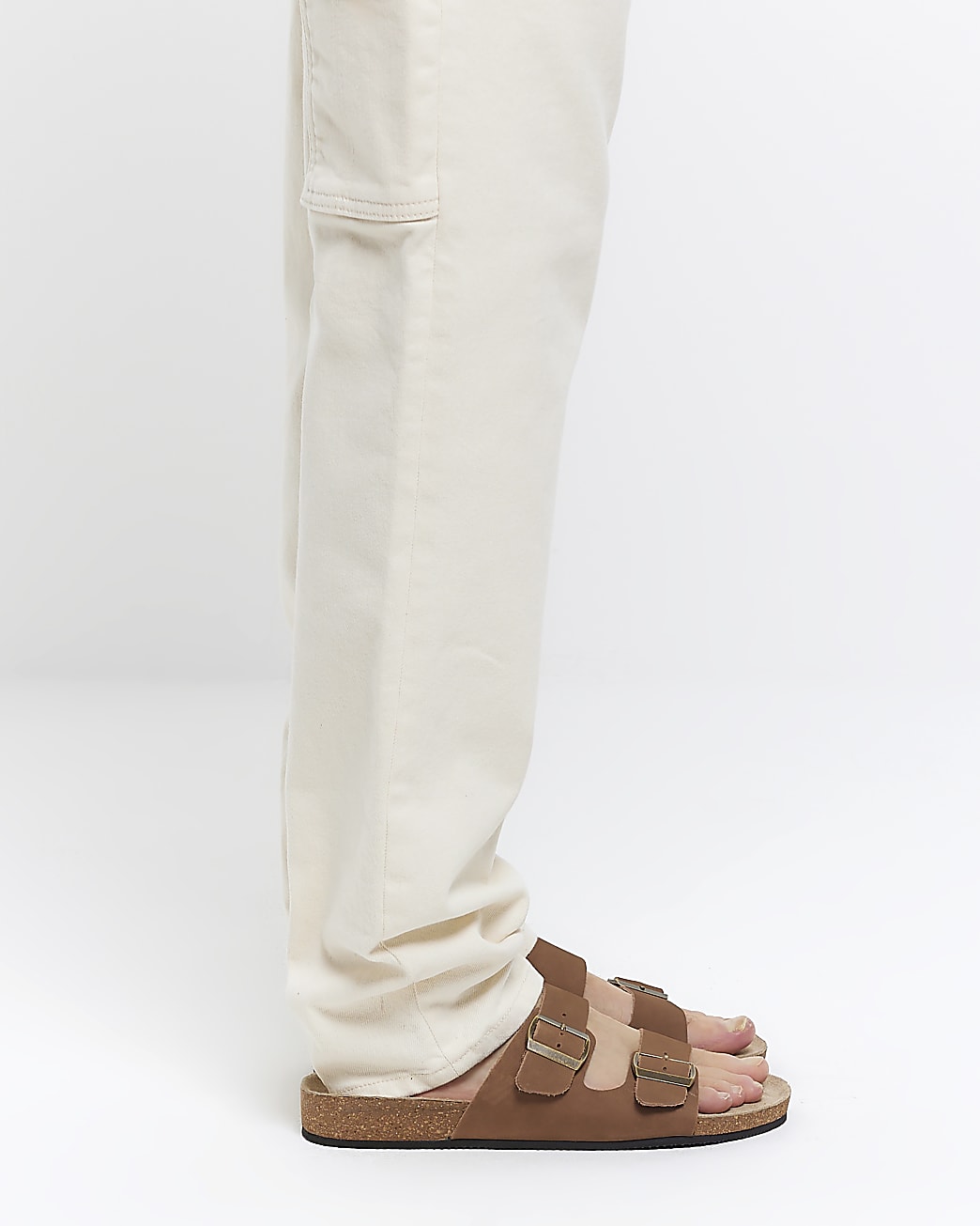 Brown suede double strap sandals