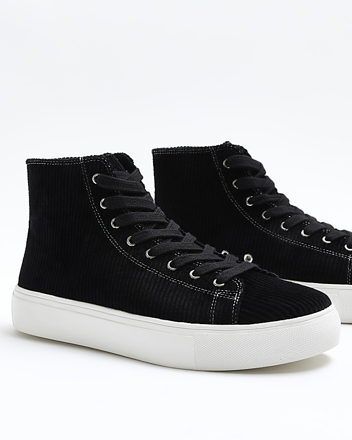 Black corduroy high top trainers