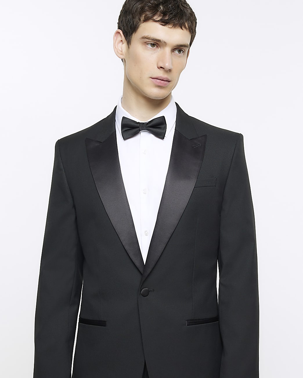 Black slim fit tuxedo suit jacket