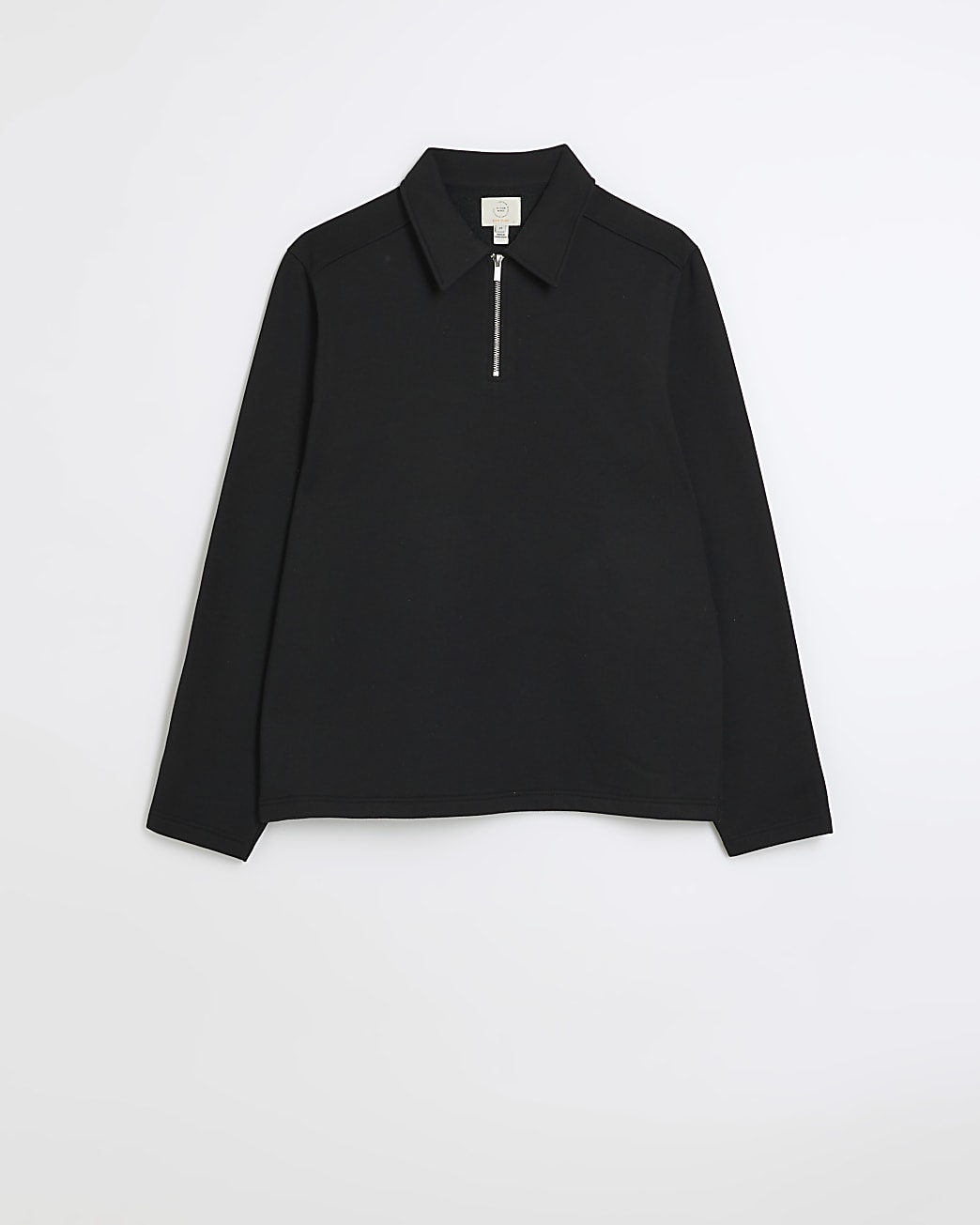 Black regular fit quarter zip polo shirt