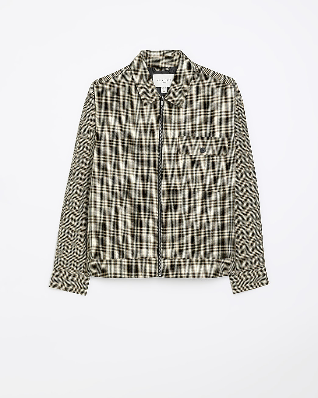 Brown regular fit check zip up overshirt