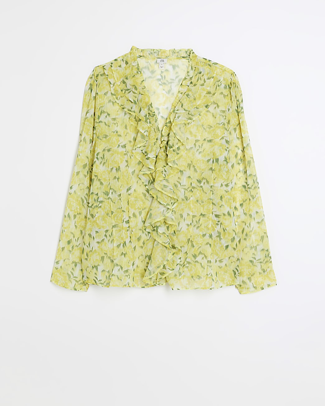 Plus yellow long sleeve glitter ruffle blouse
