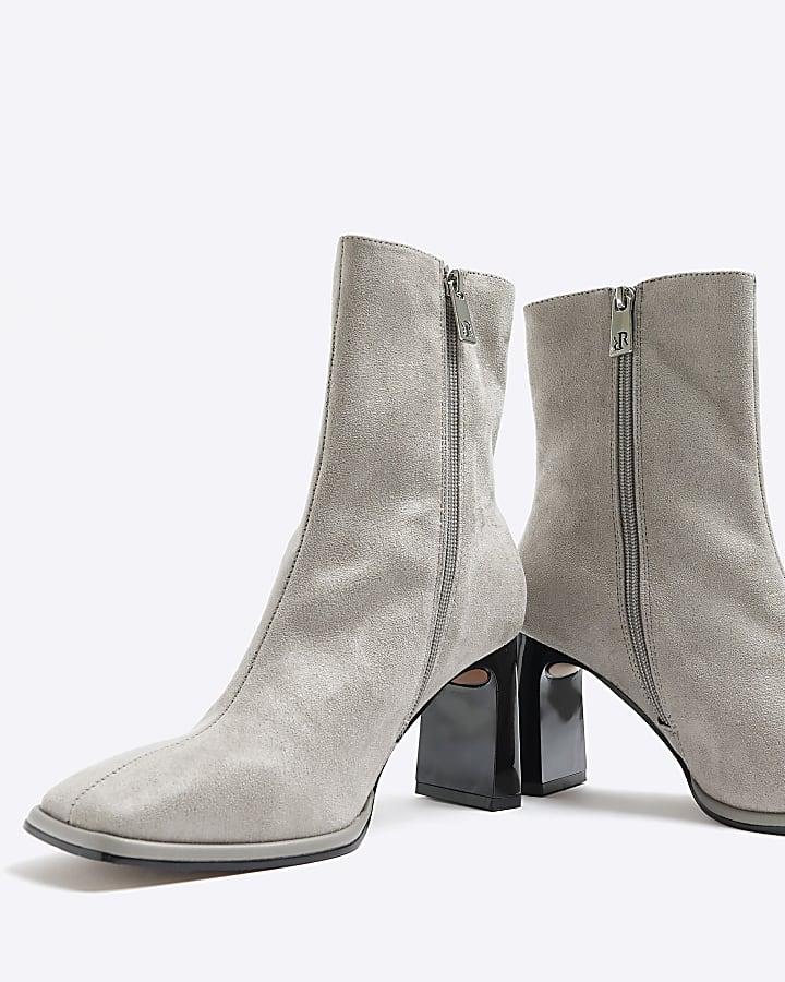Grey faux leather heeled ankle boots
