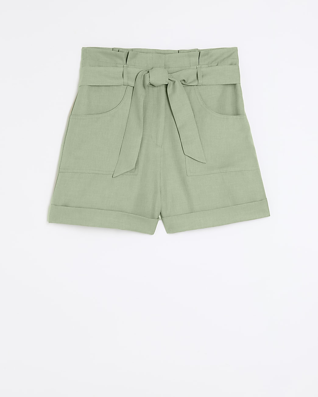 Khaki twill tie waist shorts