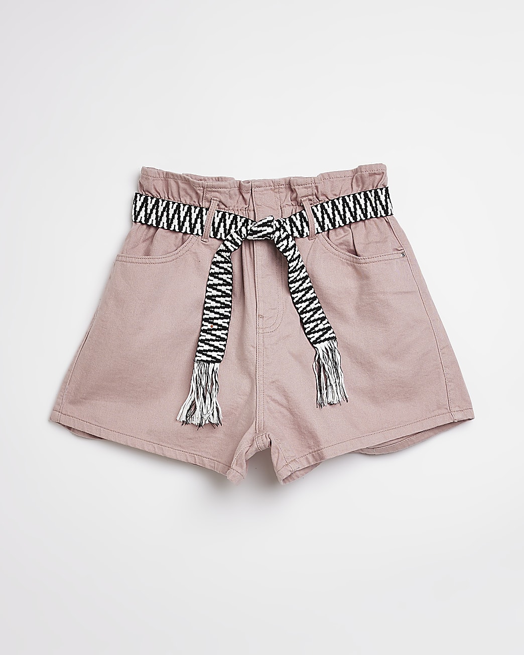 Pink belted paperbag shorts